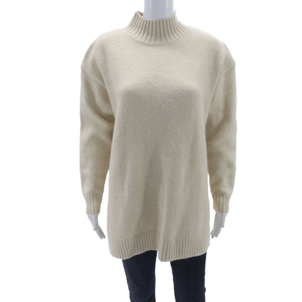 Zara Womens Pullover Sweater Mock Neck Long Sleeve Ivory Casual Size S